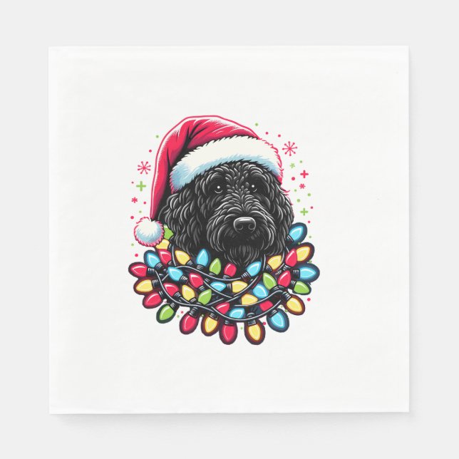 Servilleta De Papel Black Labradoodle Christmas Tree Xmas Lights Doodl (Anverso)