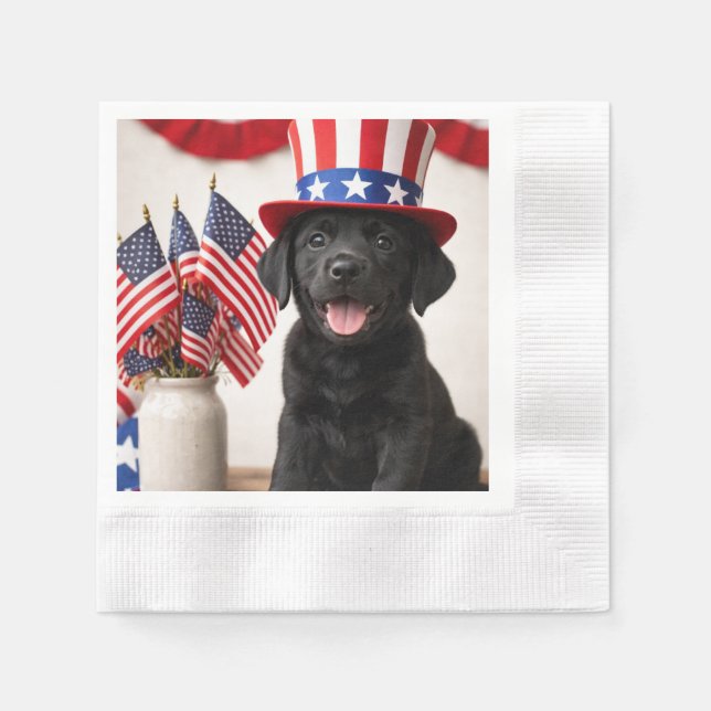 Servilleta De Papel Black Labrador Puppy Patriotic Paper Napkins | (Anverso)