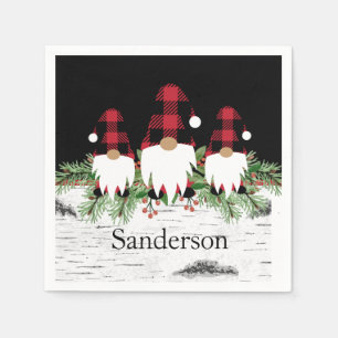 Servilleta De Papel Black Merry Christmas Red Buffalo Plaid Gnome