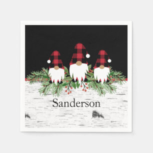 Servilleta De Papel Black Merry Christmas Red Buffalo Plaid Gnome
