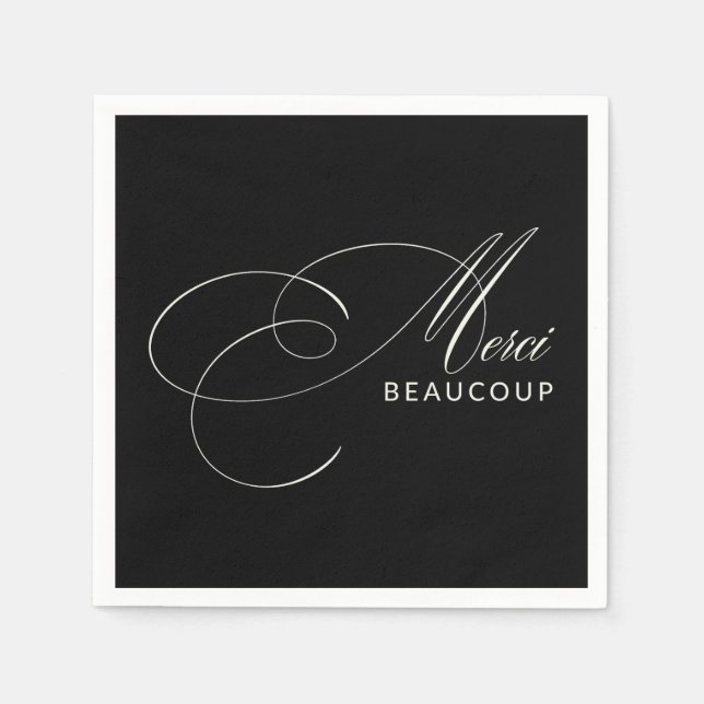 Servilleta De Papel Black MGracias Beaucoup Elegant Calligraphy Gracia (Anverso)