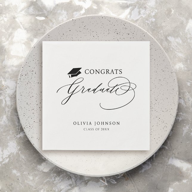 Servilleta De Papel Black Modern Caligraphy Felicita a los graduados (Black Modern Calligraphy Congrats Graduate Napkins)