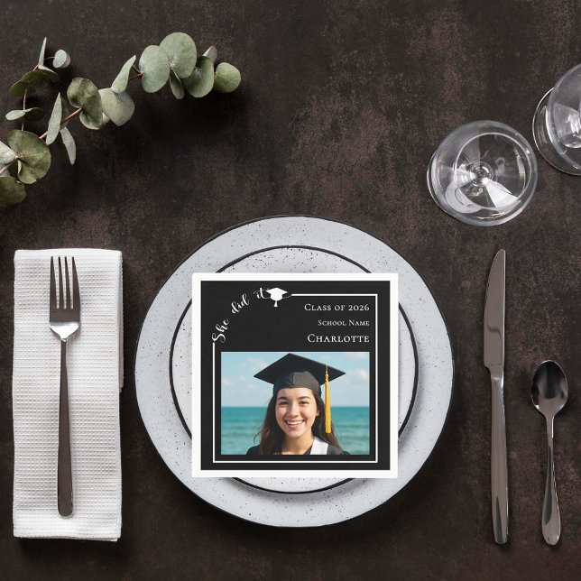 Servilleta De Papel Black modern photo Graduation Party (Subido por el creador)