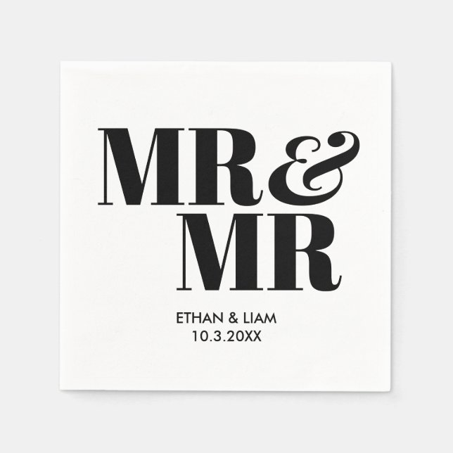 Servilleta De Papel Black Mr & Mr. Groom Bodas personalizados Napkins (Anverso)