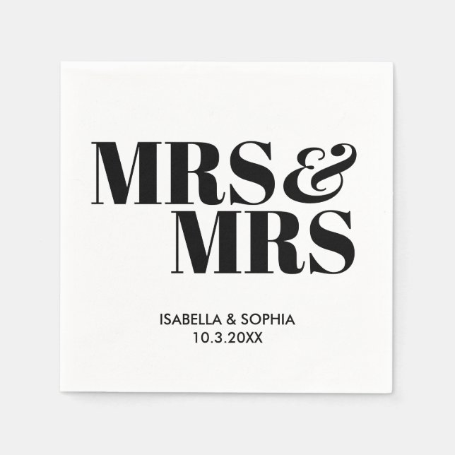 Servilleta De Papel Black Mrs & Mrs Bride Boda Personalizado Napkins (Anverso)