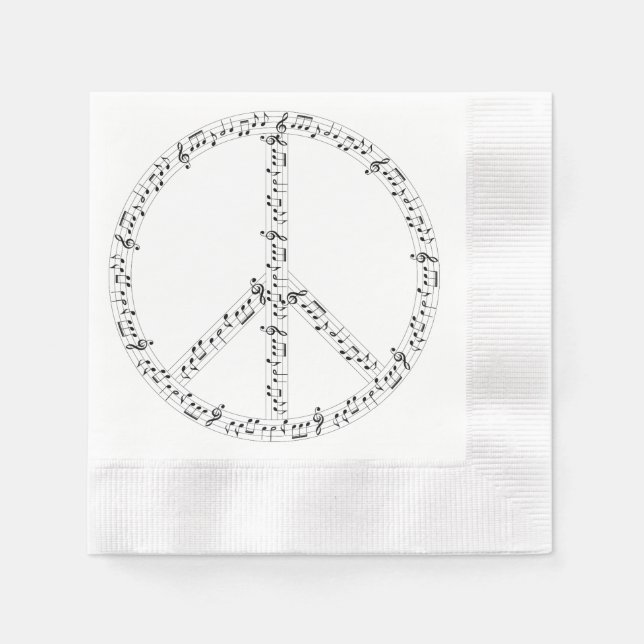 Servilleta De Papel Black Musical Notes Round Peace Sign (Anverso)