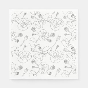 Servilleta De Papel Black on White Poppies