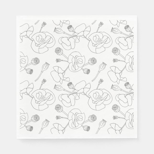 Servilleta De Papel Black on White Poppies (Anverso)