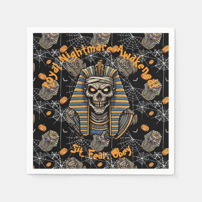Servilleta De Papel 🖤 Black Pharaoh Mummy Napkins 🎃 👑 (Anverso)