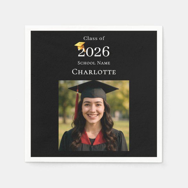Servilleta De Papel Black photo modern Graduation Party (Anverso)