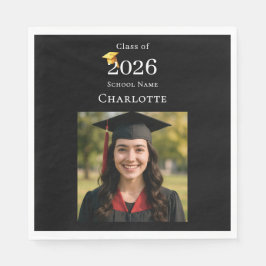 Servilleta De Papel Black photo modern Graduation Party luncheon