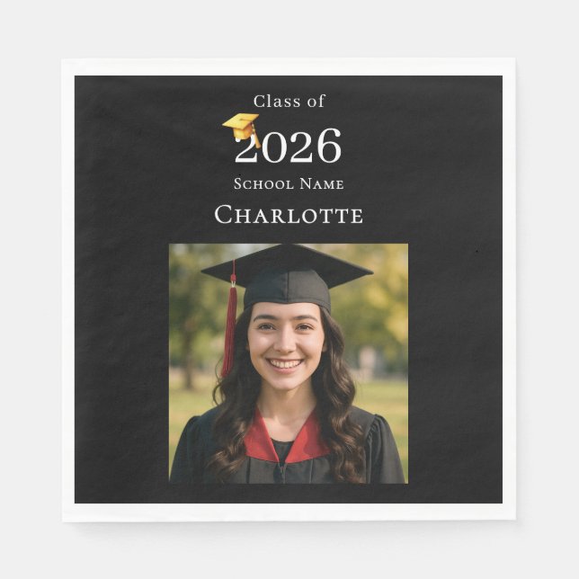 Servilleta De Papel Black photo modern Graduation Party luncheon (Anverso)