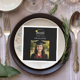 Servilleta De Papel Black photo modern Graduation Party luncheon