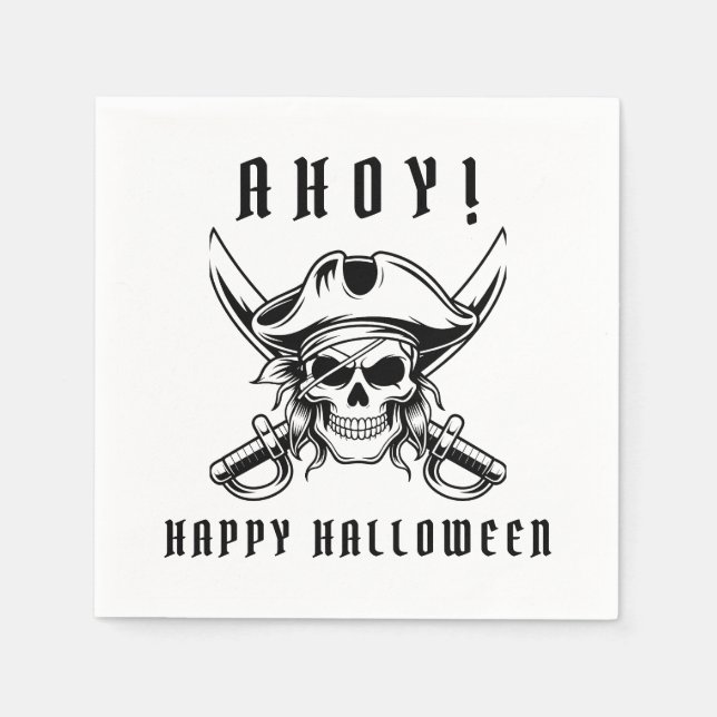 Servilleta De Papel Black Pirate Skull Halloween Party  (Anverso)