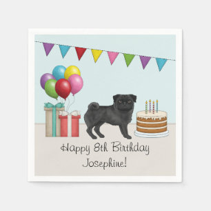 Servilleta De Papel Black Pug Cute Cartoon Dog Colorido cumpleaños