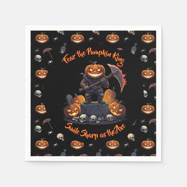 Servilleta De Papel 🖤 Black Pumpkin King Halloween Napkin 🎃 (Anverso)