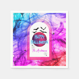 Servilleta De Papel Black Purple Bats Spooky Halloween moderno