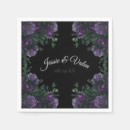 Servilleta De Papel Black Purple Floral Elegant Wedding Gótico
