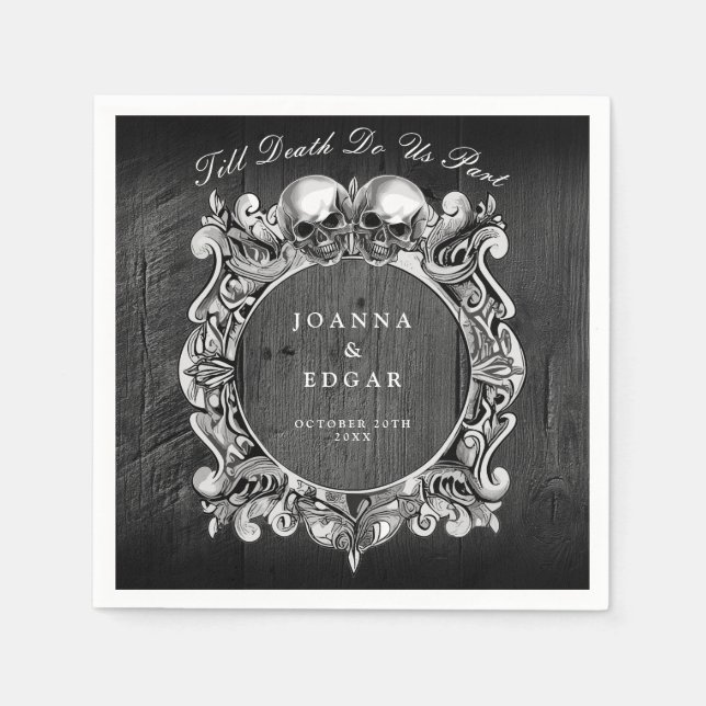 Servilleta De Papel Black Rustic Wood Skulls Gothic Boda (Anverso)