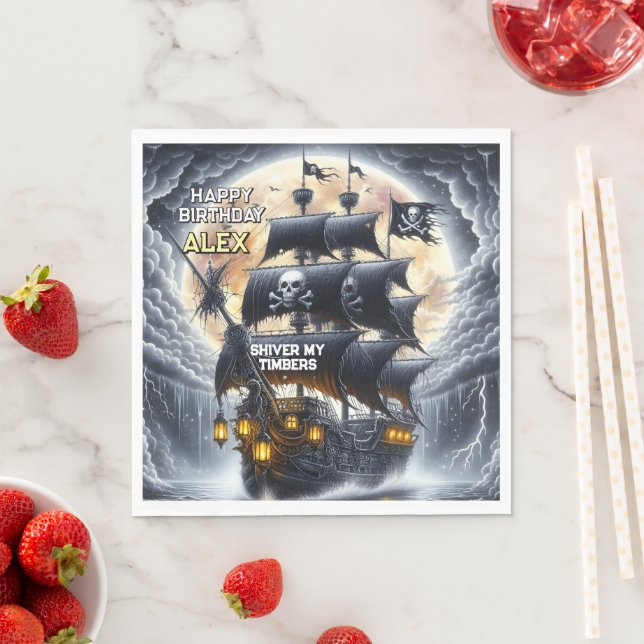 Servilleta De Papel Black Sails Ahead Pirate Theme Birthday Party (In situ)