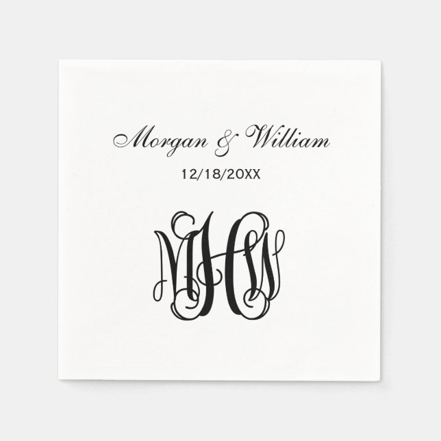 Servilleta De Papel Black Script Monogram DIY BG (Anverso)