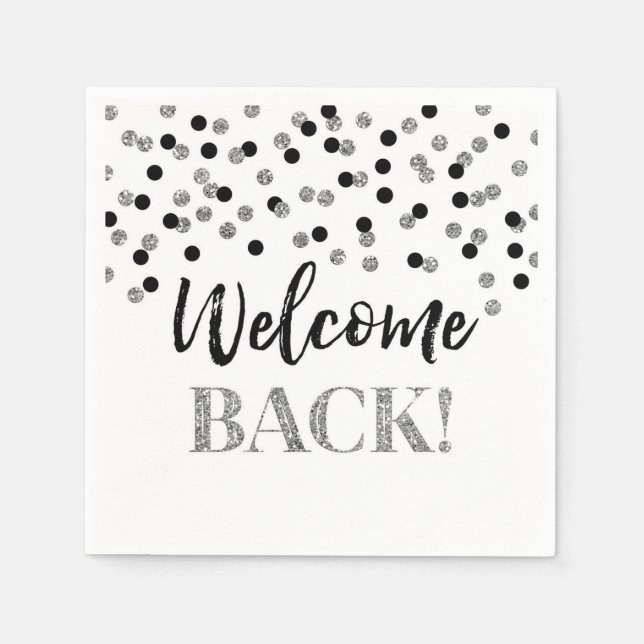 Servilleta De Papel Black Silver Confetti Welcome Back Napkins (Anverso)