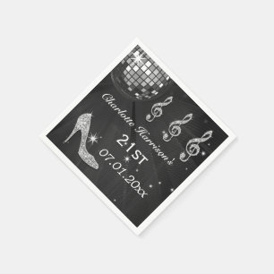 Servilleta De Papel Black/Silver Disco Ball y Sparkle Heels 21st