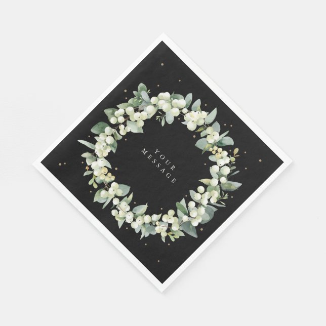 Servilleta De Papel Black Snowberry+Eucalyptus Wreath Holiday Party (Esquina)