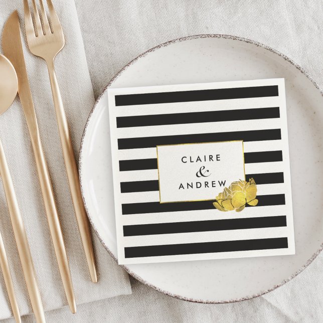 Servilleta De Papel Black Stripe and Faux Gold Peony (Subido por el creador)
