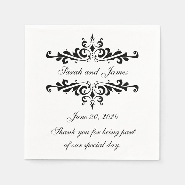 Servilleta De Papel Black Swirls Gracias Boda Papel (Anverso)