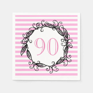 Servilleta De Papel Black Swirly rosada de cumpleaños 90 mujeres