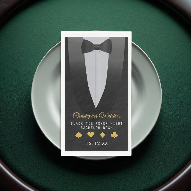 Servilleta De Papel Black Tie Poker Noche Bacheler Party (A tuxedo paper guest towel - it’s perfect for a classy bachelor night with a casino twist.)