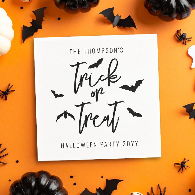 Servilleta De Papel Black Trick O Trato Script Con Bats Halloween (Subido por el creador)