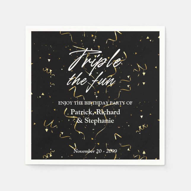 Servilleta De Papel Black Triple the Fun Friends Joint Birthday (Anverso)