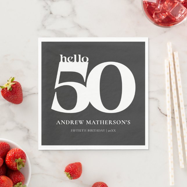 Servilleta De Papel Black White Bold Modern Hello 50 Birthday Party (In situ)