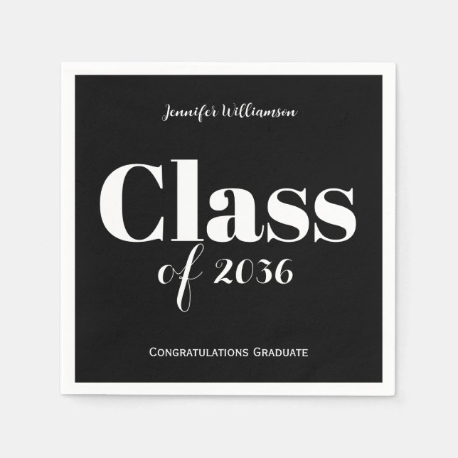 Servilleta De Papel Black White Graduation Party Napkins Customizable (Anverso)