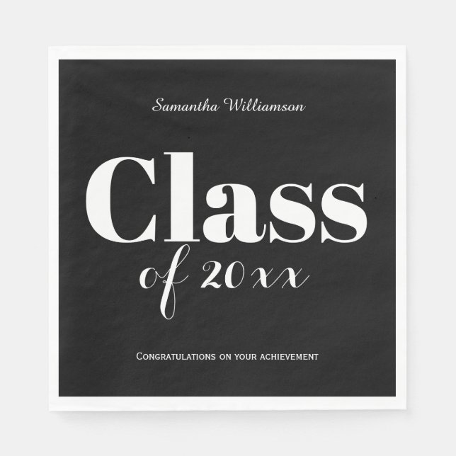 Servilleta De Papel Black White Graduation Party Napkins Customizable (Anverso)