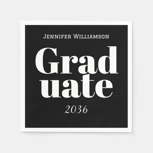 Servilleta De Papel Black White Graduation Party Napkins Customizable (Anverso)