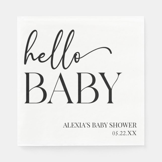 Servilleta De Papel Black White Minimalista Hello Baby Baby Shower (Anverso)