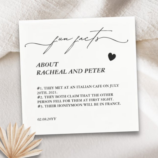 Servilleta De Papel Black White Modern Fun Facts Boda de caligrafía (Subido por el creador)