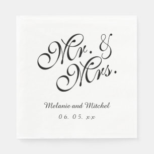 Servilleta De Papel Black White Mr. y Mrs. Napkins de papel boda