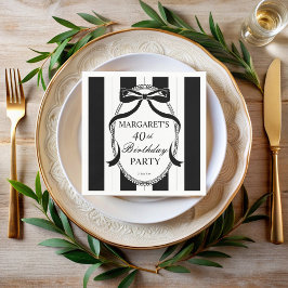 Servilleta De Papel Black white retro stripes bow birthday monogrammed