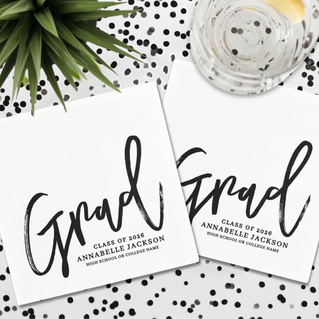 Servilleta De Papel Black White Script Graduation (Black White Script Graduation Napkins)