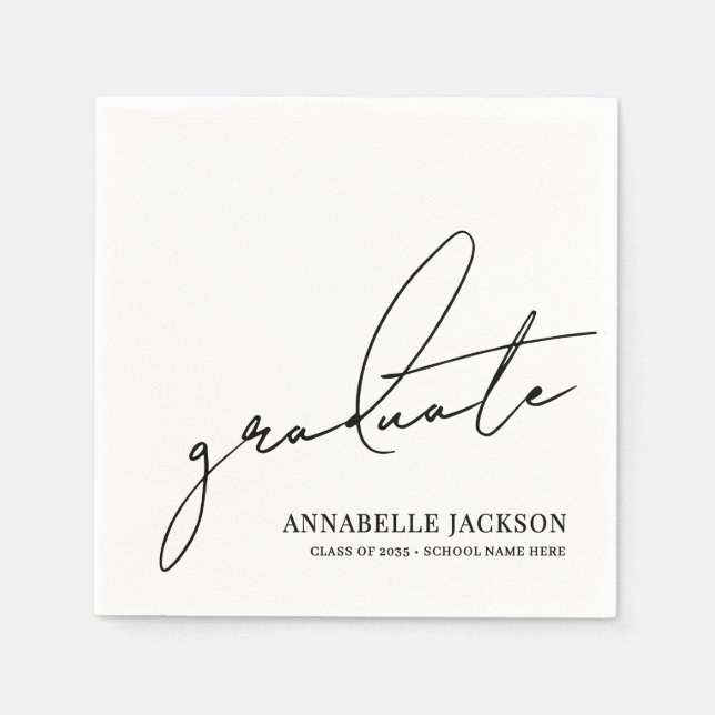 Servilleta De Papel Black White Script Graduation (Anverso)