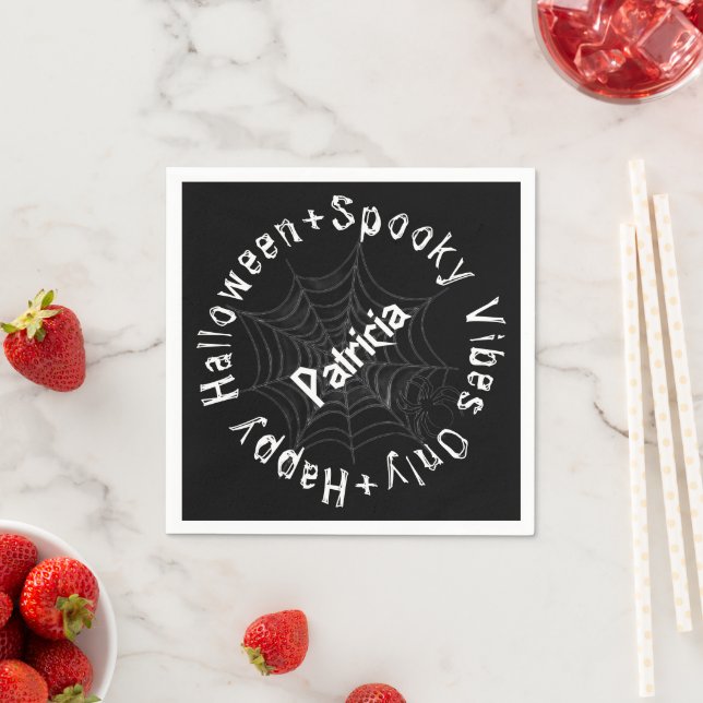Servilleta De Papel Black White Script Spooky Halloween moderno Happy (In situ)