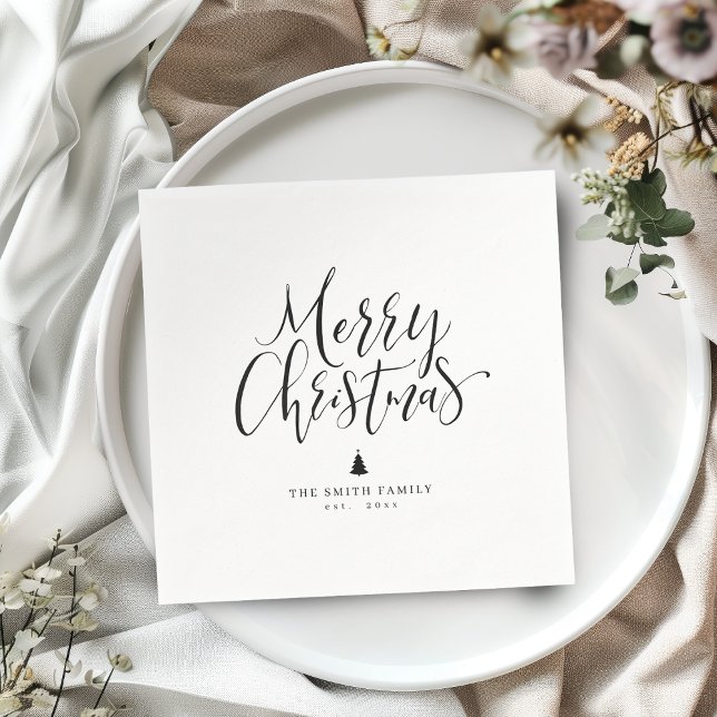 Servilleta De Papel Black & White Simple Calligraphy Merry Christmas (Black & White Simple Calligraphy Merry Christmas Napkins)