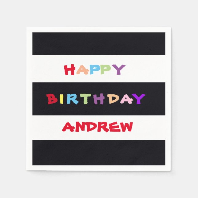 Servilleta De Papel Black & White Stripes Colorful Birday (Anverso)
