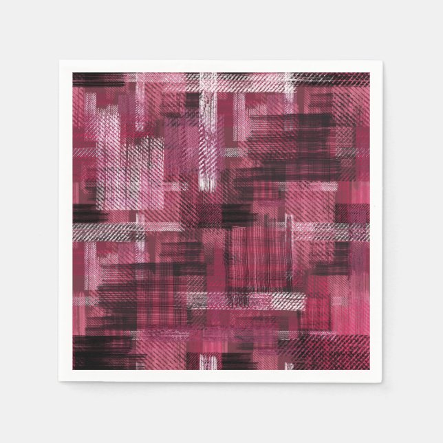 Servilleta De Papel Black, white strokes and stripes on burgundy. (Anverso)