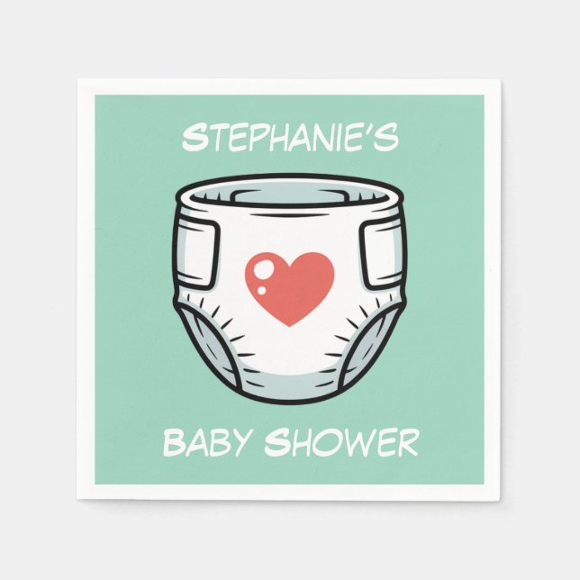 Servilleta De Papel Black & White with a Red Heart Baby Diaper (Anverso)