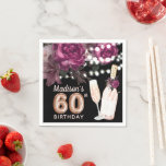 Servilleta De Papel Black Wine Luxury 60th Birthday Personalizado<br><div class="desc">Diseño de cumpleaños Rosa Wine Luxury. En la colección Fine Like Wine se pueden encontrar productos que coincidan.</div>